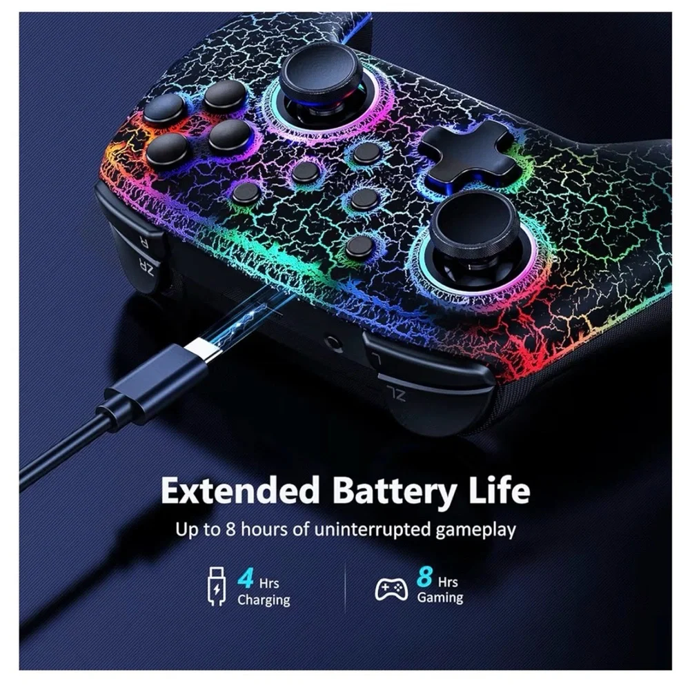 LED Wireless Controller for Nintendo Switch - Black with Multicolor Lights